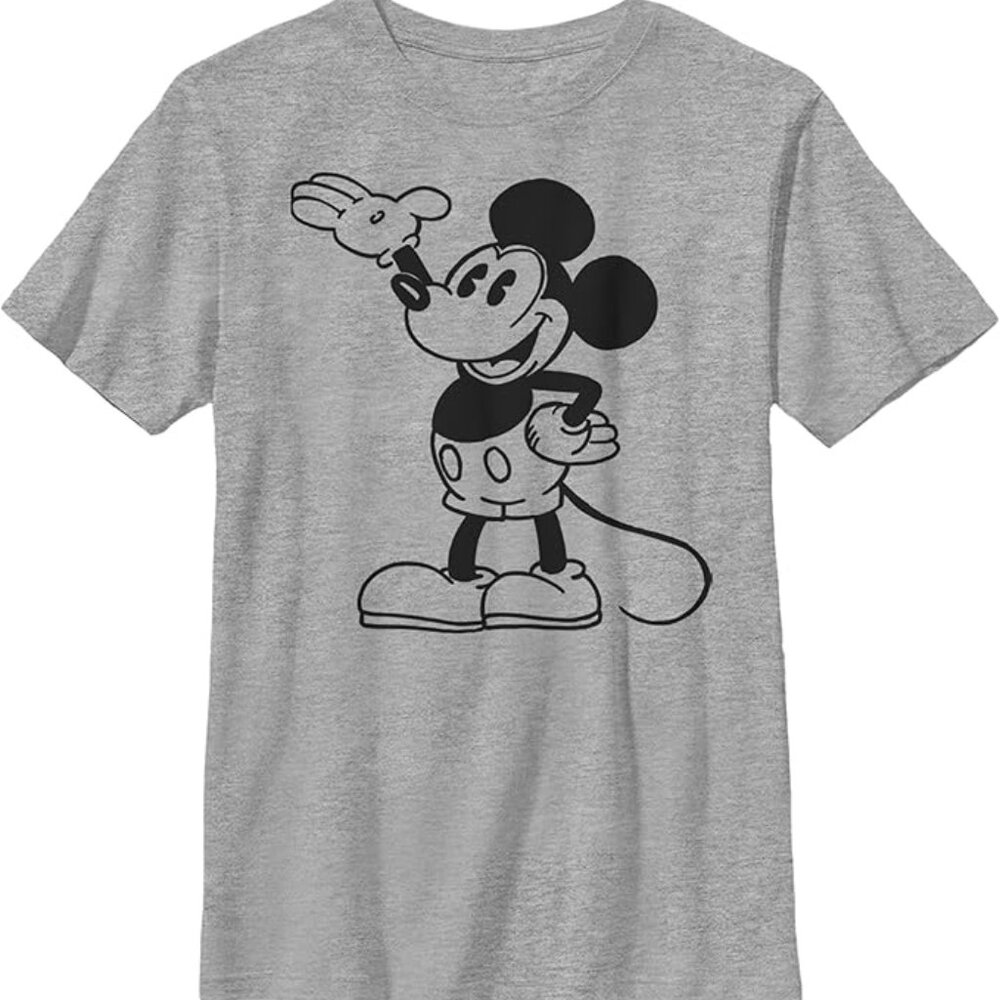 DISNEY Mickey Mouse Old School Pose Boys Gray Heather Tee T-Shirt Small NEW Girl